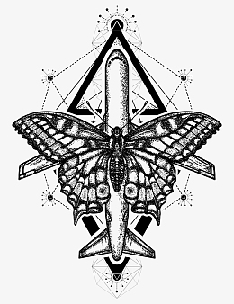 蝴蝶黑白花臂图案