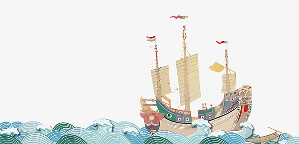 矢量中国风帆船大海