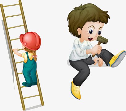 手绘创意梯子卡通建筑工人素材