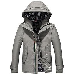 灰色连帽商务羽绒衣