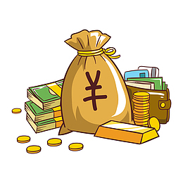 手绘金币钱袋插画矢量