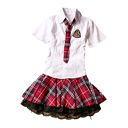 英伦风学生装一套红格子女生