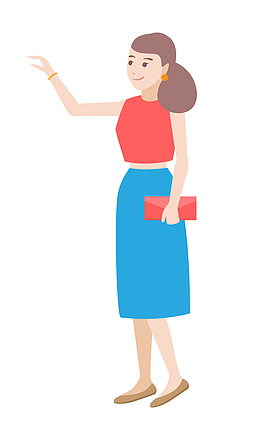 卡通拿着钱包的女人免抠图