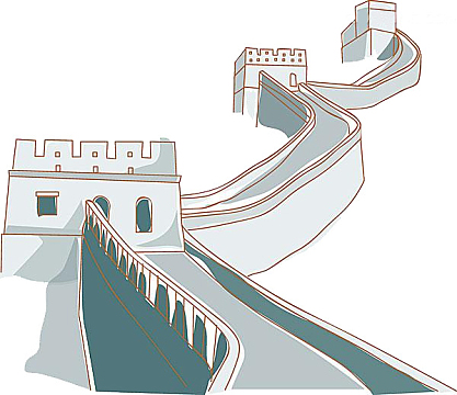 手绘长城png蓝色城市建筑物大楼aipng卡通建筑物红色大桥aipng卡通