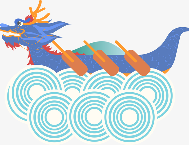 手绘装饰插图端午节龙舟与海浪插