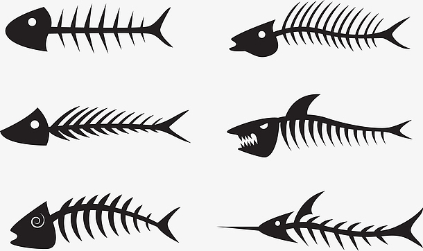 创意插画彩绘鱼骨简化位图图形矢