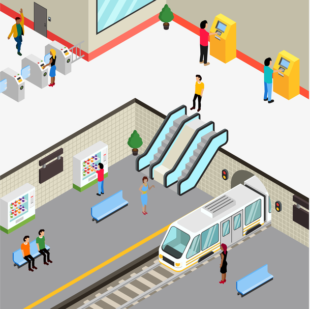 创意插画地下地铁站彩绘位图图形