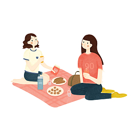 手绘人物插图夏日树下野餐的女孩