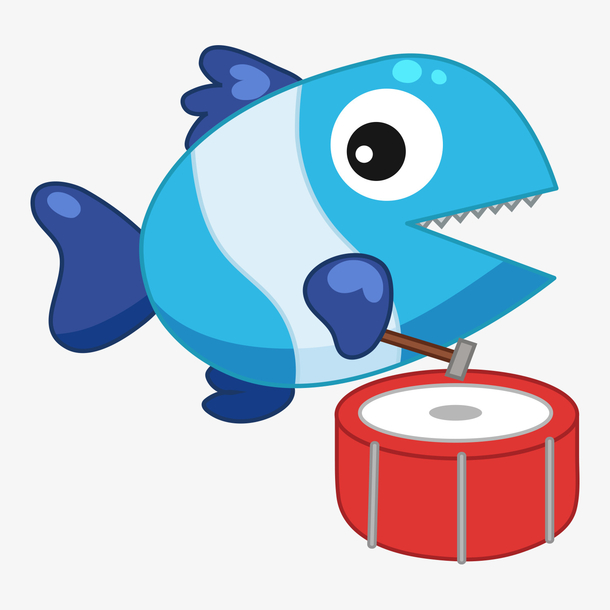 蓝鱼,打鼓,世界海洋日,可爱动物,动物插画,各种海洋动物,海洋,卡通