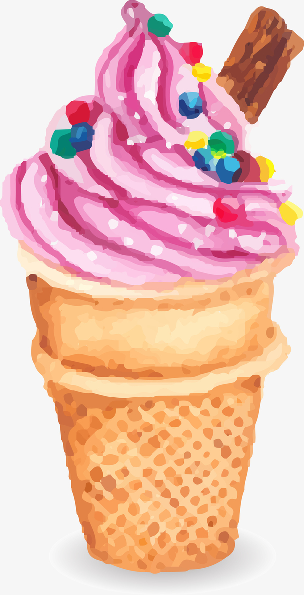 粉色水彩美味甜筒