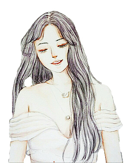 歪头长发丫头手绘