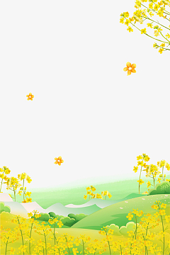 金黄色清新唯美油菜花背景免抠