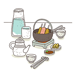手绘平面餐具食物