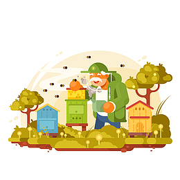 矢量手绘采蜜场景