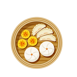 矢量手绘蒸笼饺子包子烧卖大杂烩