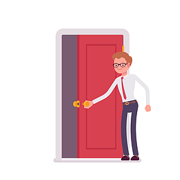 矢量手绘上班开门