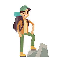 矢量卡通手绘世界步行日爬山背包