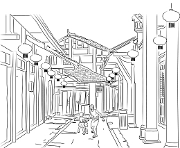 矢量老街线描稿