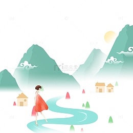 免抠卡通手绘春季踏青的女孩
