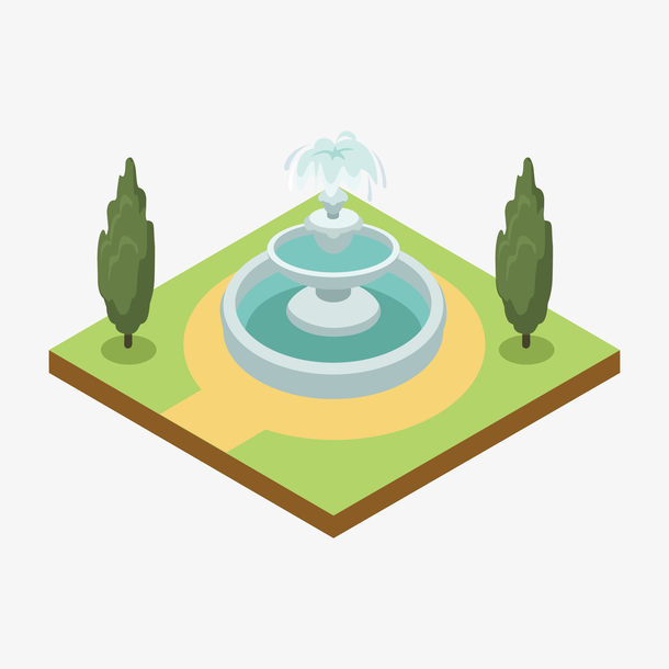 矢量喷泉和草地下载