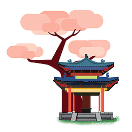 卡通手绘美丽的亭子