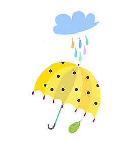 手绘可爱卡通插图黄色波点雨伞