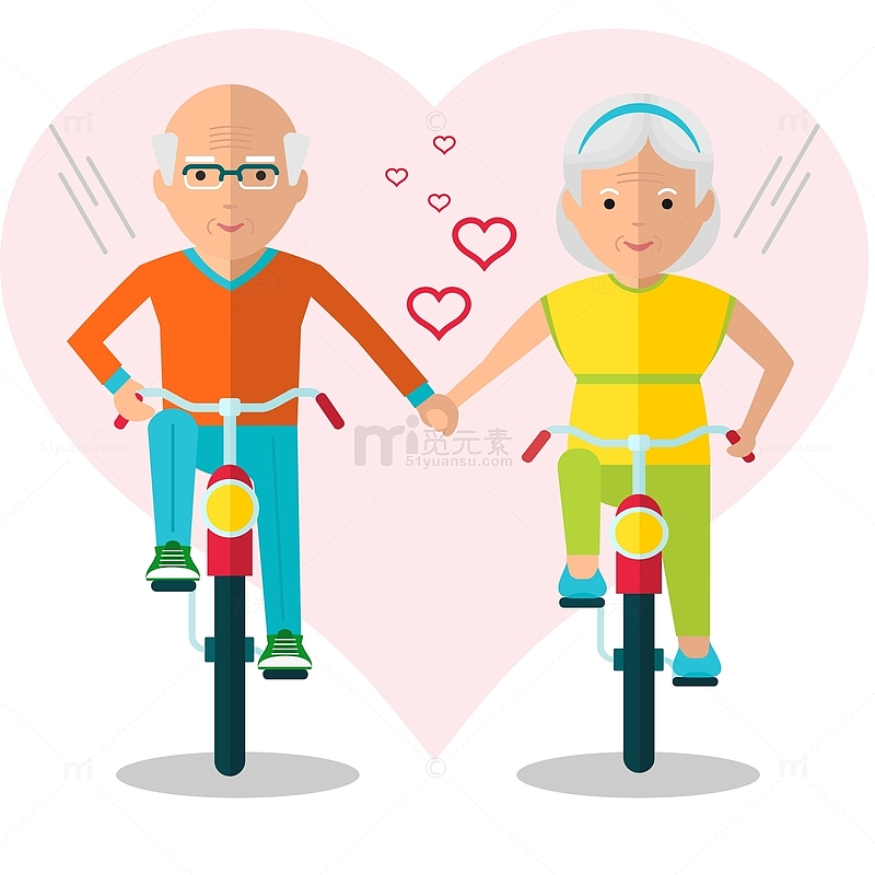 老年夫妇骑单车矢量插画