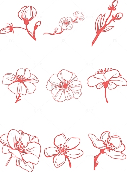 手绘简笔画桃花矢量素材