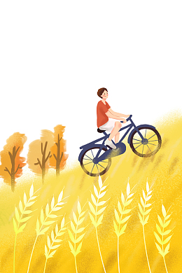 黄色唯美清新立秋节气单车麦田手