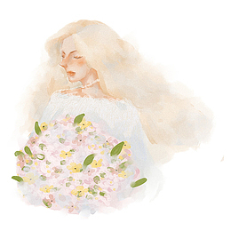 手绘水彩女孩手抱鲜花