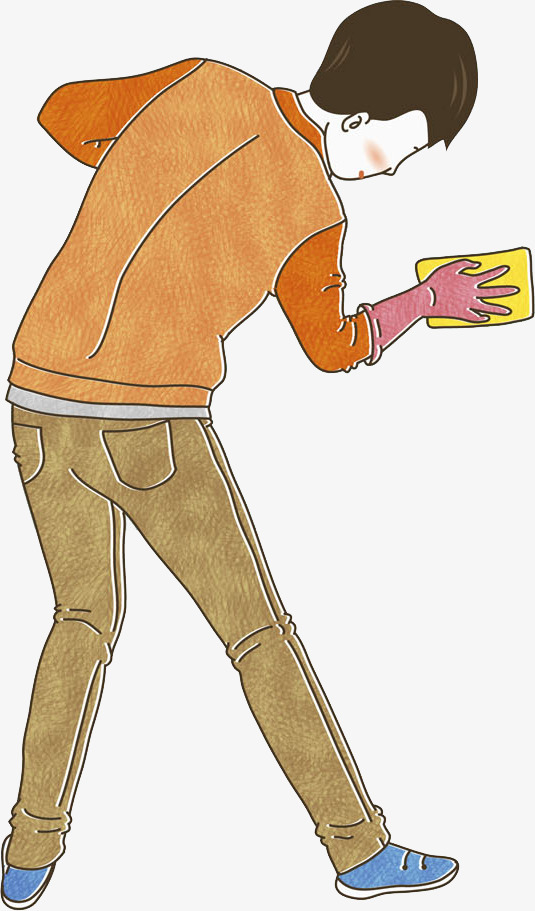 卡通擦墙男人png