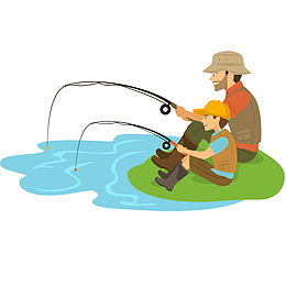 父子户外钓鱼插画