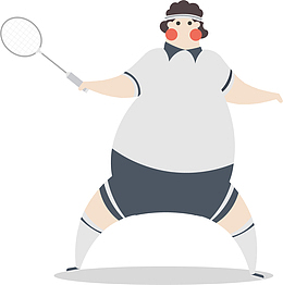 打羽毛球的肥胖男人