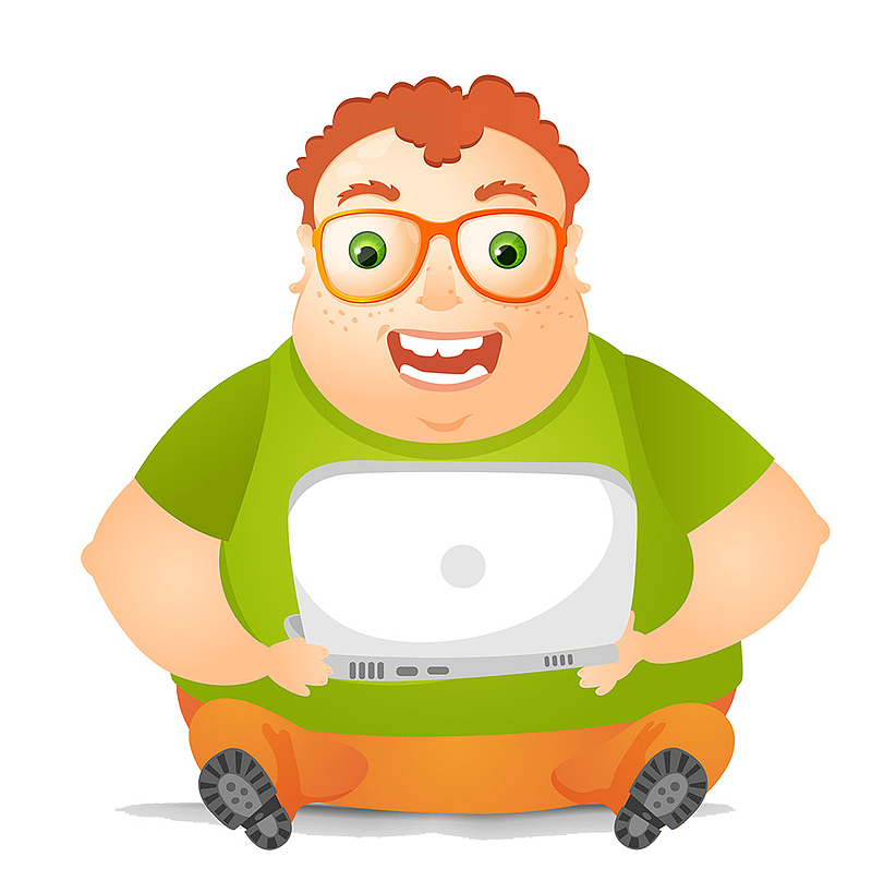 卡通大肚子男人抱着电脑