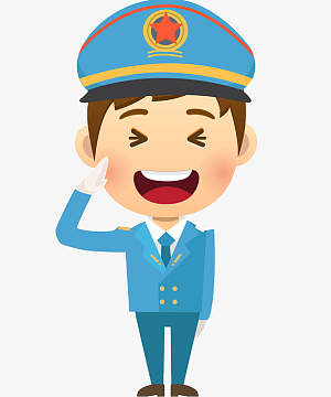卡通蓝色制服敬礼额男人