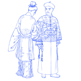 矢量清朝手绘人物插画