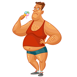 吃着冰激凌的大肚子男人