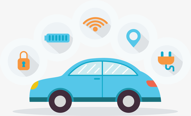 蓝色卡通智能汽车