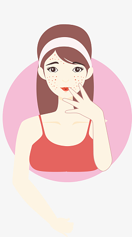 长痘痘女孩黄皮肤憔悴pngpng挤痘痘的男人皱眉pngpng卡通女孩照镜子
