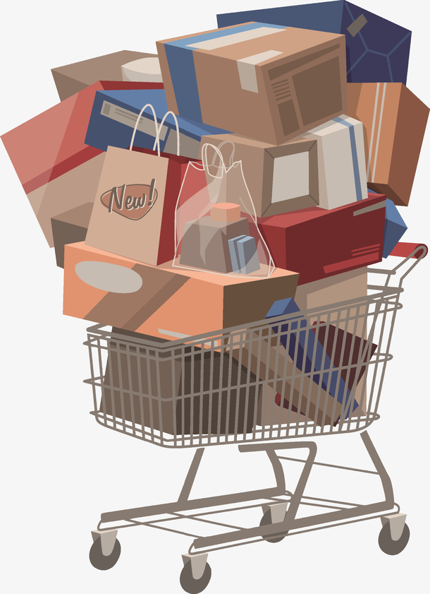 购物车和很多鞋盒