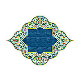 蓝色富贵刺绣图案元素