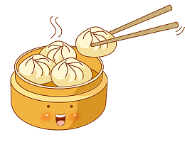 彩绘卡通风格蒸笼筷子包子装饰矢