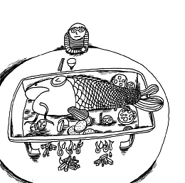一盘烤鱼手绘风格简笔画