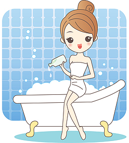 卡通洗澡女生