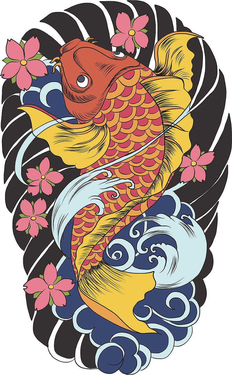纹身图案金鲤鱼印花