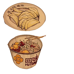 煎饺和泡面手绘画素材图片