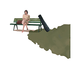 长椅上等待的女人PNG