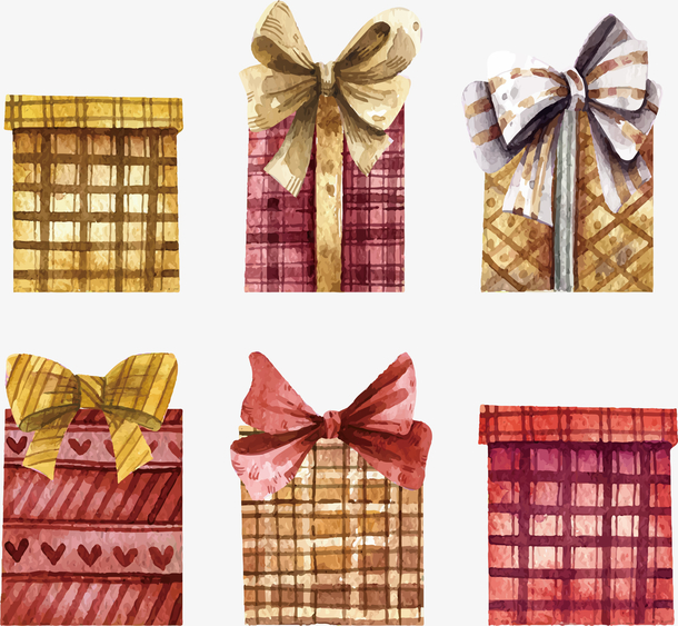 水彩格纹圣诞节礼物