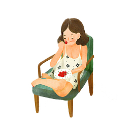 坐在椅子上吃樱桃