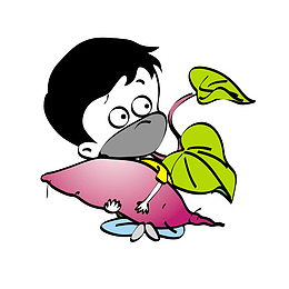 卡通男孩戴口罩抱着红薯插画免抠